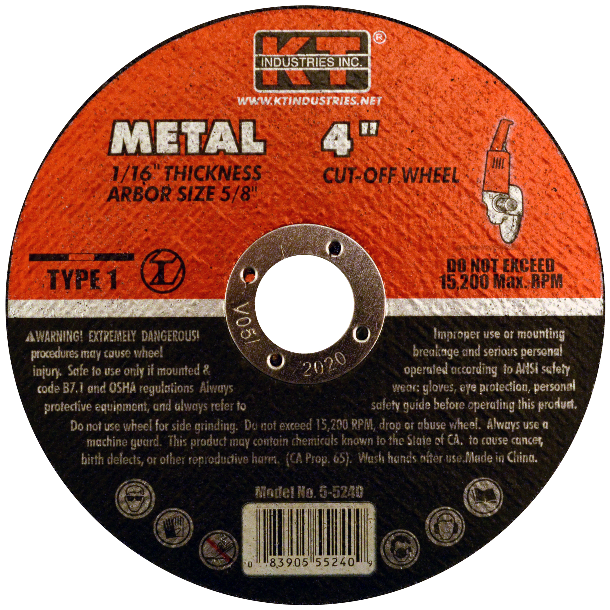 K-T Industries Cutting Wheel — 4in. x 1/16in. x 5/8in., Reinforced, Pack of 10, Model# 5-5240
